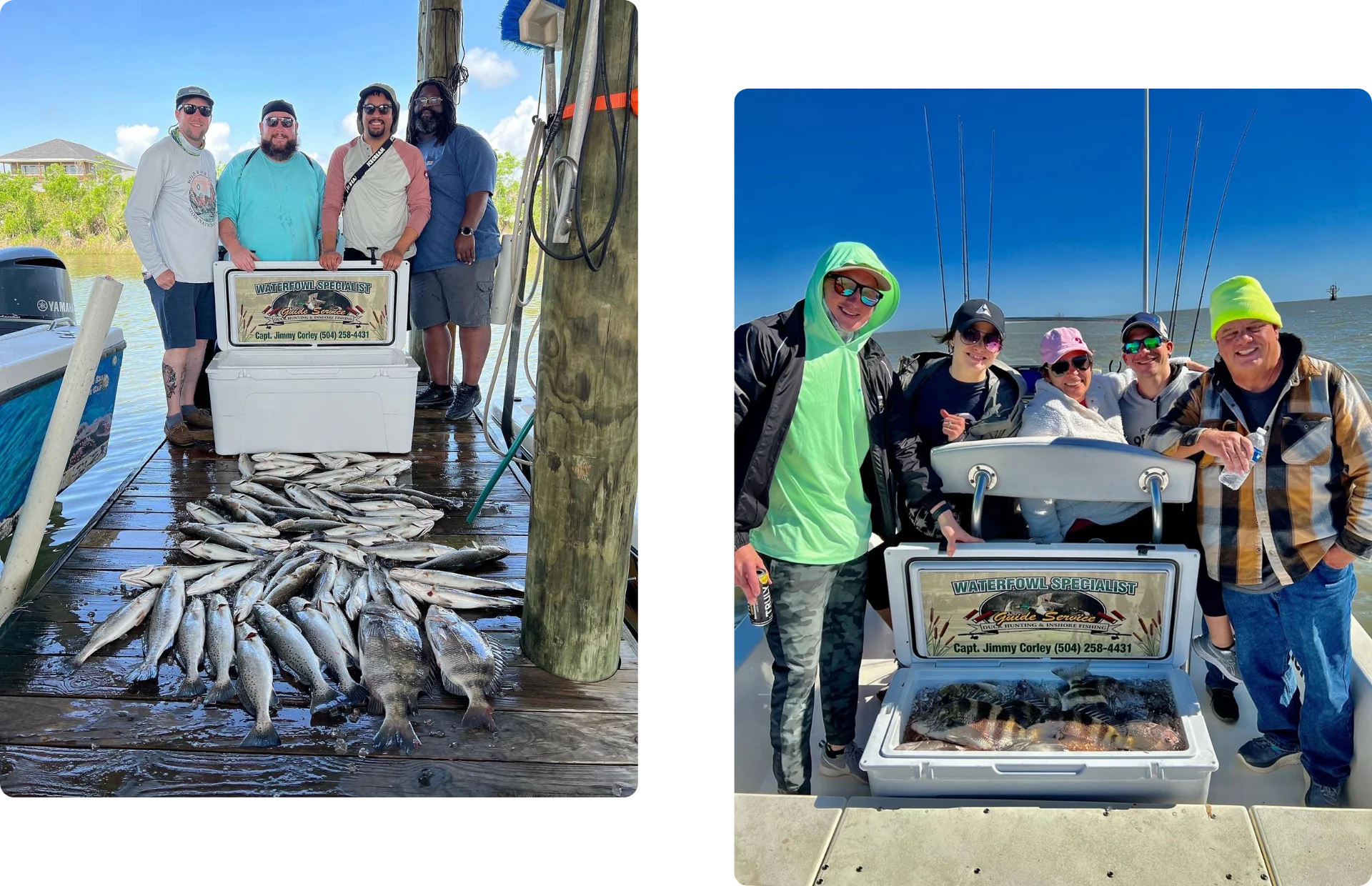 Happy fishing charter guests posing with a successful catch after a day on the water